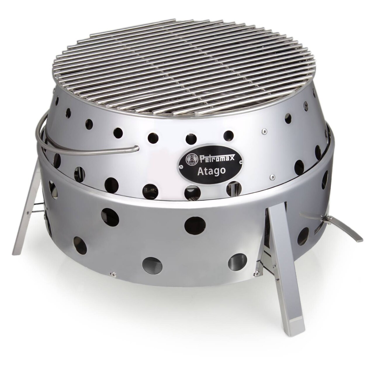 Petromax Camp Grill and Fire Bowl, Atago Portable Outdoor Camping Stove for Charcoal or Wood Fuel, Stainless Steel